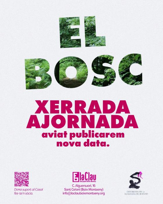 Per un imprevist amb els horaris dels participants hem hagut de posposar la tercera xerrada del cicle EQUILIBRIS I CONFLICTES AL CURS MITJÀ DE LA TORDERA, EL BOSC.  La tornarem a programar ben aviat!